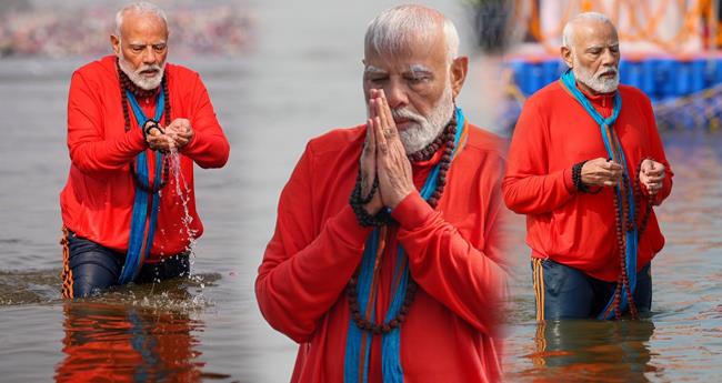 ത്രി​വേ​ണി​യി​ൽ സ്നാ​നം ചെ​യ്ത് പ്ര​ധാ​ന​മ​ന്ത്രി