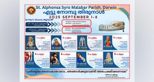 ഡാ​ർ​വി​ൻ സെ​ന്‍റ് അ​ൽ​ഫോ​ൻ​സാ പ​ള്ളി​യി​ൽ എ​ട്ടു നോ​മ്പ് തി​രു​നാ​ൾ
